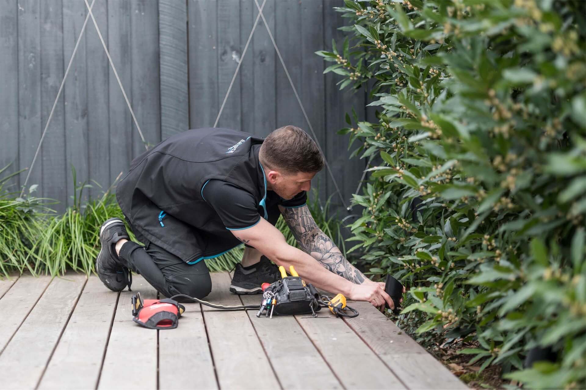 Installing outdoor wiring near hedge
